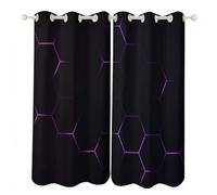 Rideaux Opacifiants Gaming pour Chambre Garçon, 2 Panneaux Imprimé Grafiti Hexagone Neon Carte Circuits, Rideaux à œillets Isolants Thermiques et Anti-Bruit pour Salle de Jeu, 2pcs-70x160cm, Color 1