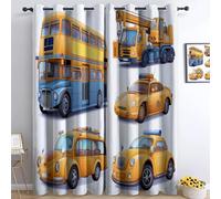 Rideaux Opaque à Oeillet Moderne Rideau Isolation Thermique Home Decoration de fenêtre d'enfants, Dessin Animé Véhicules Transports Divertissement, pour Chambre Salon Maison, 280 x 260 cm(L x H)