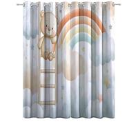 Rideaux Opaque à Oeillet Moderne Rideau Isolation Thermique Home Decoration de fenêtre d'enfants, Dessin Animé Ours Échelle D'Escalade Arc En Ciel, pour Chambre Salon Maison, 220 x 215 cm(L x H)