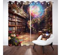 Rideaux Opaque étagère Bibliothèque Fleur Plante Rideau à Oeillet Nébuleuse Vortex Mystique Rideau Occultant Thermiques 135x240 cm 2 Panneaux Anti Froid et Chaleur pour Chambre Salon