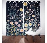 Rideaux Opaque Marguerite Camomille Fleurs Sauvages Rideau à Oeillet Floral Plante Style Pastoral Rideau Occultant Thermiques 135x240 cm 2 Panneaux Anti Froid et Chaleur pour Chambre Salon