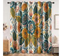 Rideaux Opaques Isolant Thermiques À Oeillets Jaune Vintage Style Champêtre | Rideau Occultant Fleurs Plantes Feuilles Géométrique Pois, Décor Fenêtre Rideaux pour Salon Cuisine Bébé 2 Pièces 75 x 166 cm