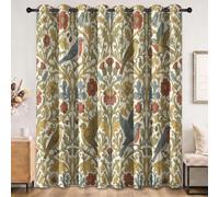 Rideaux Opaques Isolant Thermiques À Oeillets Jaune Vintage Style Champêtre | Rideau Occultant Oiseaux Lianes Fleurs Plantes Feuilles, Décor Fenêtre Rideaux pour Salon Cuisine Bébé 2 Pièces 91.5 x 214 cm