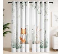 Rideaux Opaques Isolants Thermiques À Oeillets Enfant Dessin Animé Aquarellee Forêt, Rideau Occultant Ours Renard Lapin Balançoire, Décoration de Fenêtre pour Salon Cuisine Bébé 2 Pièces L140xH260cm