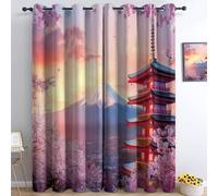 Rideaux Opaques Thermiques Architecture Orientale Montagnes Fleurs Rideaux De Fenêtre D'Effet 3D Polyester Occultants & Isolation, pour Chambre Salon avec Œillets 2 Panneaux 140 x 175 cm, Rose