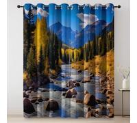 Rideaux Paysage d'automne Vallée Rivière Doux avec Oeillets Luxueux 100% Rideau Occultant Thermiques (2 x 110 x 215) occultant à pour Salon et Chambre à Coucher Bleu Jaune