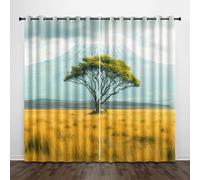 Rideaux Paysage L117 x H229 CM 2 Panneaux Draperies Montagnes Enneigées Herbe Jaune Un Seul Arbre Protection UV Occultant D'effet Thermique avec Oeillets Rideau pour Chambre à Coucher Cuisine Salon