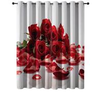 Rideaux Pétales de Roses Rouges Romance pour Salon Moderne, Rideau en Intérieurs à Oeillets Décoration Chambre, 75L X 166H cm (2 Panneaux) Rideau Occultant Isolant Rouge Blanc