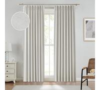 Rideaux plissés entièrement occultants en lin avec languette arrière pour fenêtre de style ferme, salon, chambre à coucher, efficacité énergétique avec crochets, 101,6 x 241,3 x 5,1 cm, naturel
