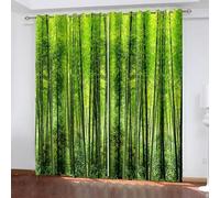Rideaux Polyester, Rideaux Cuisine Occultant Vert Paysages D'Arbres Décoration Chambre Salon 137L x 214H CM Lot de 2