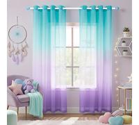 Rideaux pour chambre à coucher Couleur lilas et turquoise 2 panneaux Belle élégance ombrée Rideaux à œillets transparents Pour filles Cadeau de fête Décoration d'anniversaire Vert et
