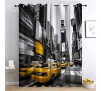 Rideaux pour Enfants Chambre Bâtiments Taxis Jaunes - Times Square New York Thème Occultants Thermiques Isolants Anti Froid à Oeillets pour Salon Fenêtre, 140 x 160cm