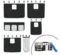 Rideaux pour lit mezzanine blanc et noir en polyester avec poches de rangement et embrasses, convient pour lit d'enfant avec sommier à lattes et protection anti-chute