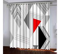 Rideaux pour Petites Fenêtres - 3D Géométrie Rouge Noir Motif 280X260Cm 2 Panneaux pour Chambre Salon des Enfants Rideaux Économie D'Énergie Reduire Le Bruit Traitement Décoration De Fenêtre