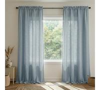 Rideaux pour Salon, 2 Panneaux, avec Passe-Tringle, Lin Semi-Transparent, Gris et Bleu, Porte de terrasse, Salle à Manger, Bureau, Style Shabby Chic, 132 x 244 cm, Gris Pierre Vintage poussiéreux