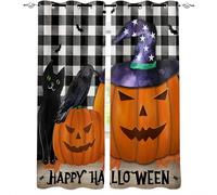 Rideaux Pour Salon, Chambre A Coucher, Citrouille D'halloween Avec Chapeau De Sorciere, Chat Noir Et Corbeau, Occultant, Obscurcissement De La Piece, Rideau De Porte Et Fenetre