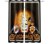 Rideaux Pour Salon, Chambre A Coucher, Gnome De Citrouille D'halloween Avec Chapeau De Sorciere Et Corbeau Occultant, Rideau De Porte Et De Fenetre Assombrissant