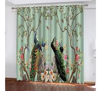 Rideaux pour Salon Et Chambre, Design Moderne À Oeillets, Paon Animal, Rideaux Occultants Isolant Thermique, 3D Impression Rideau Occultant Polyester, 2 Pièces 280 X 250 Cm (L X H)