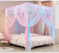 Rideaux princesse pour filles - Moustiquaire - Accessoires de décoration de chambre à coucher (arc-en-ciel, très grand lit - 1 auvent de lit + cadre d'auvent)