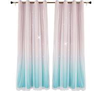 Rideaux Rainbow Star pour la chambre des filles, double couche de bandes colorées pour les enfants rideaux occultants ainsi que des rideaux de fenêtre blanche transparente salon (rose et vert, L52 x L