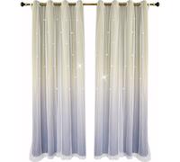 Rideaux Rainbow Star pour la chambre des filles, double couche de bandes colorées rideaux occultants pour les enfants ainsi que des rideaux de fenêtre blanche transparente salon (jaune & violet clair,