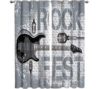POKENE Rideaux Rétro Occultants Isolant Thermique, Rideau Guitare Occultant à Oeillets Imprimé en 3D Rideaux Adolescents Chambre Salon Moderne, Lot de 2 Rideaux 117x230 cm