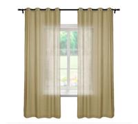 Rideaux rustiques à œillets en lin mélangé kaki 127 x 160 cm (l x L) pour salon, chambre à coucher, bureau, cuisine, salle à manger, panneau de fenêtre 1 pièce