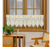Rideaux rustiques au crochet pour cuisine, rideaux en dentelle de coton pour petite fenêtre, rideaux à pompons pour décoration de café, rideaux transparents creux avec passe-tringle pour salle de bain