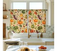 Rideaux rustiques citrouilles pour cuisine, brocoli et tomates, vert automne, café, avec passe-tringle, décoration de fenêtre pour salle à manger, petit déjeuner, coin évier, 71 x 99,1 cm