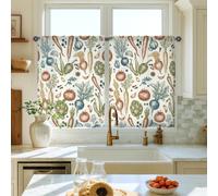 Rideaux rustiques de style rustique pour petite fenêtre, buanderie, évier, couloir, appartement, décoration de fenêtre, 71 x 99 cm, motif légumes, carottes et tomates, vert automne