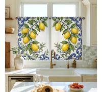 Rideaux rustiques pour cuisine et cuisine avec passe-tringle pour évier de cuisine, motif citron, tourbillon de feuilles, jaune d'été, 66 x 91,4 cm