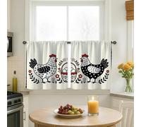 Rideaux rustiques pour petite fenêtre de cuisine sur évier - Motif poule et panier de fleurs - 66 x 76 cm - Noir