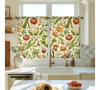 Rideaux rustiques sur évier de cuisine avec légumes, tomates, carotte, récolte, vert, 71 x 99 cm