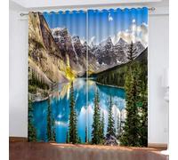 Rideaux Salon 117x183cm 3D 2 Panneaux Paysages Nordiques Oeillets Lot De 2, Draperies Intérieurs Decoration Lac Design Moderne Polyester