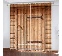 Rideaux Salon Design Lot De 2 Opaques Rideaux Chambre Fille Impression 3D Impressions De Portes en Bois Vintage Motif 180x250Cm Polyester Occultants À Oeillets pour Cuisine Fenêtre Thermiques Isolan