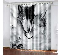 Rideaux Salon Moderne 3D Animal Noir Et Blanc Loup Rideau Occultant Motif 264x214 Cm À Oeillets Draperies Isolant Anti Froid, Rideau Et Draperies Intérieurs pour Chambre Fenetre, Thermiques