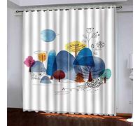 Rideaux Salon Moderne 3D Bois Bleu Abstrait Rideau Occultant Motif 264x214 Cm À Oeillets Draperies Isolant Anti Froid, Rideau Et Draperies Intérieurs pour Chambre Fenetre, Thermiques