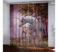 Rideaux Salon Occultants Licorne De La Jungle 220 (L) X 215 (H) Cm 3D Rideaux À Oeillets Isolation Thermique Draperies Souple Polyester Opaque Rideaux pour Enfants Chambre À Coucher 2 Pièces