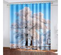 Rideaux Salon, Rideau Occultant Polyester Bleu Paysage de Cèdres Décoration pour Fenêtre 234L x 274H CM Lot de 2