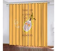 Rideaux Salon Voilage Occultant Thermiques 3D Fond Jaune De Fruit du Dragon Rideau Salon Design Moderne Chambre Enfant Bebe Fille 280x260Cm Polyester Fenetres Occultants Isolant Lot De 2