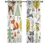 Rideaux sans punch rideaux pour la chambre de dessin animé enfants animaux de forêt 87x85 pouces rideaux isolés thermiques 2 rideaux en polyester imprimés pour garçons pour garçons pour la