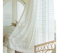 Rideaux Semi-Transparents à Rayures en Forme de Flocon de Neige Blanc de 96 Pouces de Long, Rideau en Voile texturé touffeté Style bohème pour Salon, Ferme Rustique Chic, traitements de fenêtre à pa