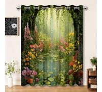 Rideaux Set de 2 pour Salon 110 x 215 cm, Vert Rêve Réduction du Bruit Résistant à la décoloration Rideau, Jardin Magique Étang Vignes Imprimer Cuisine Salle de séjour Salle à Manger