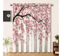 Rideaux Set de 2 pour Salon 70 x 240 cm, Rose Nature Réduction du Bruit Résistant à la décoloration Rideau, Aquarelle Fleurs Cerisier en Fleurs Imprimer Cuisine Salle de séjour Salle à Manger