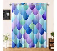 Rideaux Set de 2 pour Salon 75 x 166 cm, Bleu-Violet Rêve Réduction du Bruit Résistant à la décoloration Rideau, Aquarelle Géométrique en Écailles De Poisson Cuisine Salle de séjour Salle à Manger