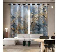 Rideaux Style Luxe Léger Moderne L182 x H213 CM 2 Panneaux Draperies Gris Or Fluide Marbre Texture Protection UV Occultant D'effet Thermique avec Oeillets Rideau pour Chambre à Coucher Cuisine Salon