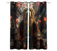 Rideaux Style Oriental L59 x H137 CM 2 Panneaux Draperies Chiens Portant des Costumes Royaux Protection UV Occultant D'effet Thermique avec Oeillets Rideau pour Chambre à Coucher Cuisine Salon