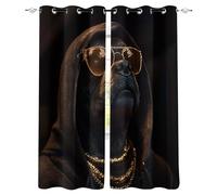 Rideaux Style Tendance L85 x H200 CM 2 Panneaux Draperies Or Lunettes Soleil Noir Manteau Chien Protection UV Occultant D'effet Thermique avec Oeillets Rideau pour Chambre à Coucher Cuisine Salon
