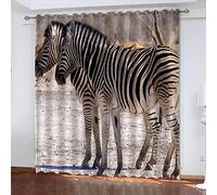 Rideaux Super Doux Occultant Belle Zèbre Animal Sauvage 3D Tissu De Soie Rideaux À Oeillets Isolés Thermiquement - Rideaux De Chambre d'enfants Impr