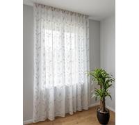Rideaux sur Mesure avec ruflette Galon fronceur, Tissu brodé Effet Lin Blanc avec Broderie Blanc/Gris, Largeur du Panneau 280 cm, pour Rail de 140/170 cm, Hauteur de 180 à 290 cm - 280x255 cm - Gris